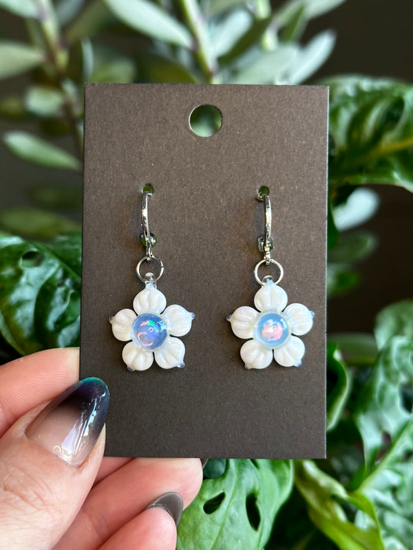 White Flower Opal Earrings