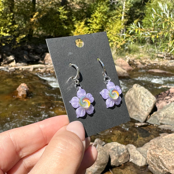 Rainbow & Purple Flower Earrings