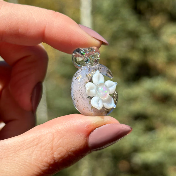 Floral Sparkle Moon Pendant Peach white