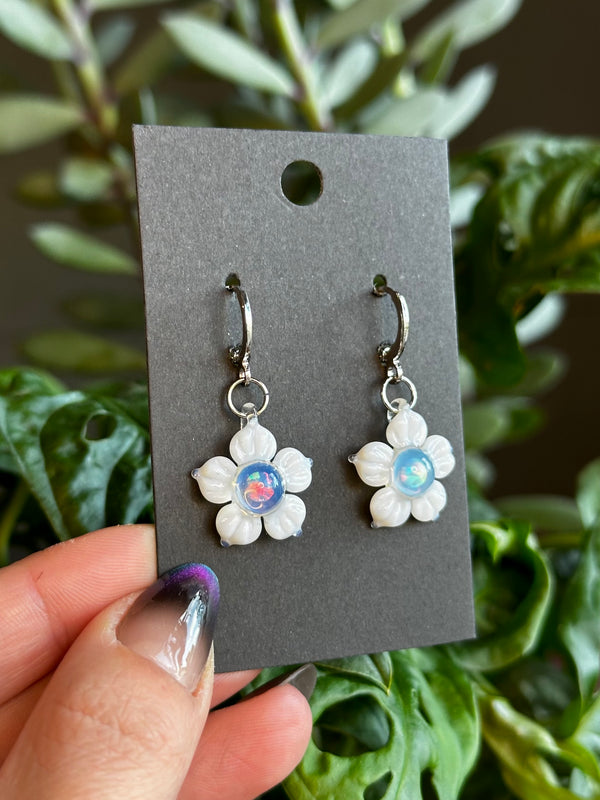 White Flower Opal Earrings