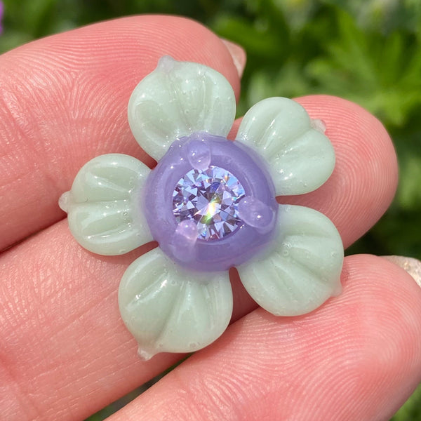 Cubic Zirconia Flower Pendant Purple Satin and Mint