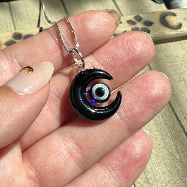 Evil Eye Moon Pendant Black Sparkle