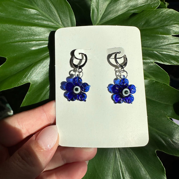 Evil Eye Flower Earrings Classic Cobalt