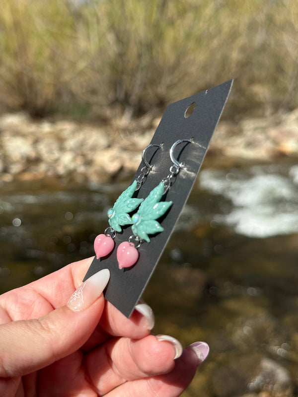 Canna Leaf & Heart Earrings Teal