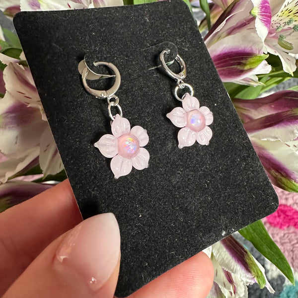Opal Flower Earrings Bubblegum Pink
