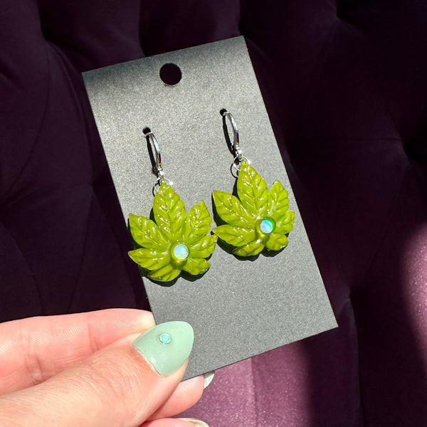 Canna Leaf Earrings Green