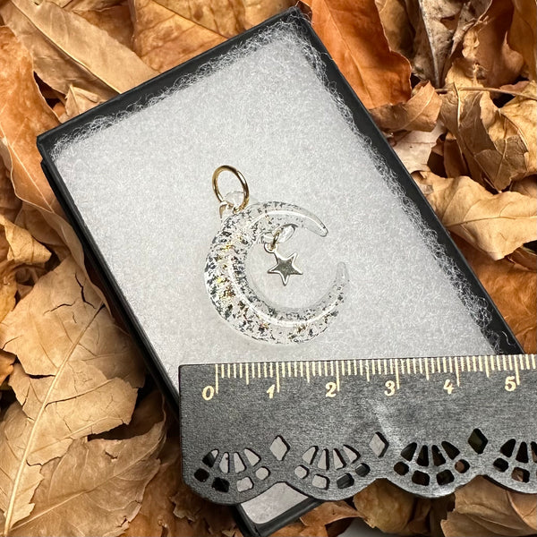 Moon Necklace with Star Charm - Clear & Gold