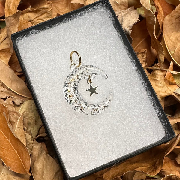 Moon Necklace with Star Charm - Clear & Gold