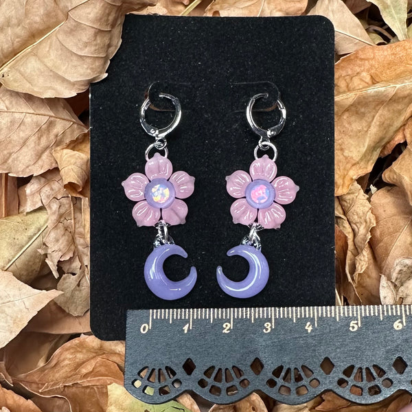 Moon Flower Earrings - Purple Satin and Blush