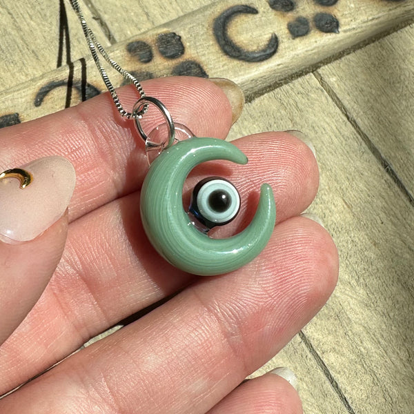 Evil Eye Moon Pendant Mint