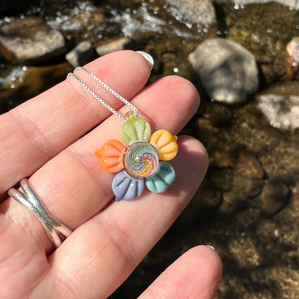 Rainbow & Crushed Opal Flower Pendant #2