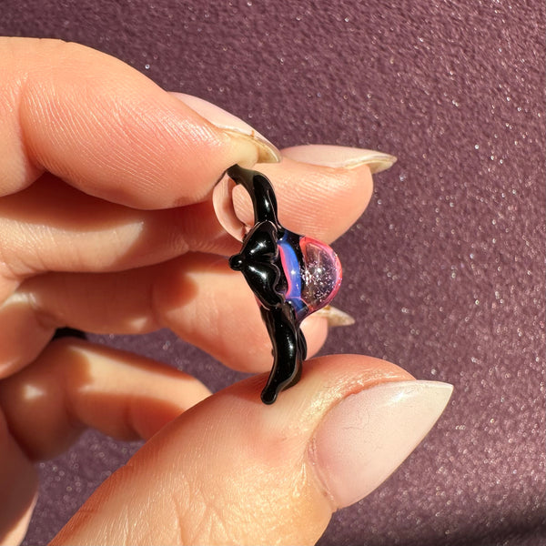 Dichro Flower Pendant -Black and Telemagenta with Pink Sparkles