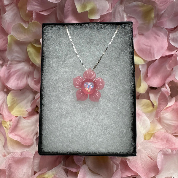 Valentine’s Heart Opal Flower Pendant - Pink