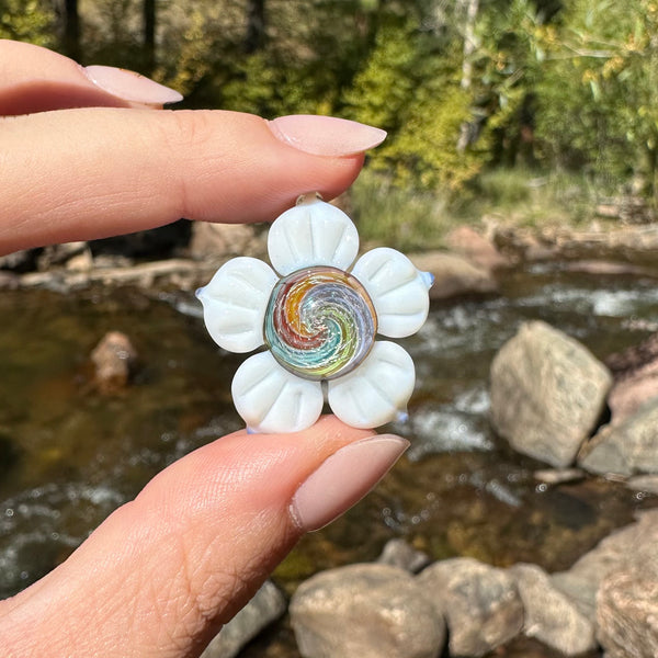 Rainbow Dichro and White Lotus Flower Pendant