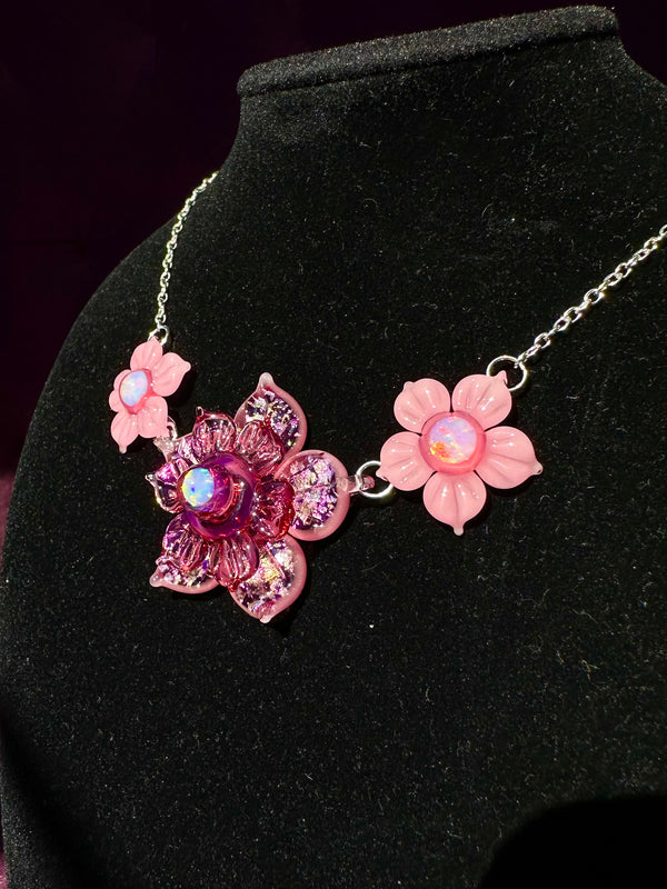 Pink Floral Linked Necklace with Spinner