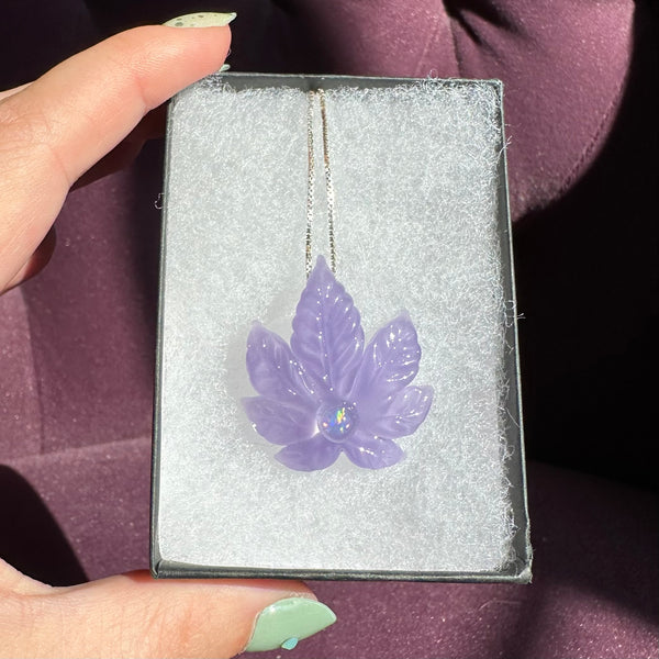 Sculpted Canna Leaf Pendant Purple Satin