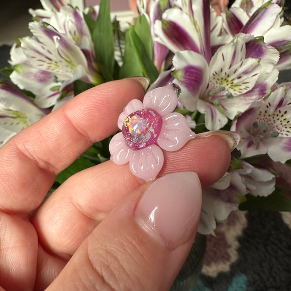 Heart Opal & Luster Flower Pendant Bubblegum