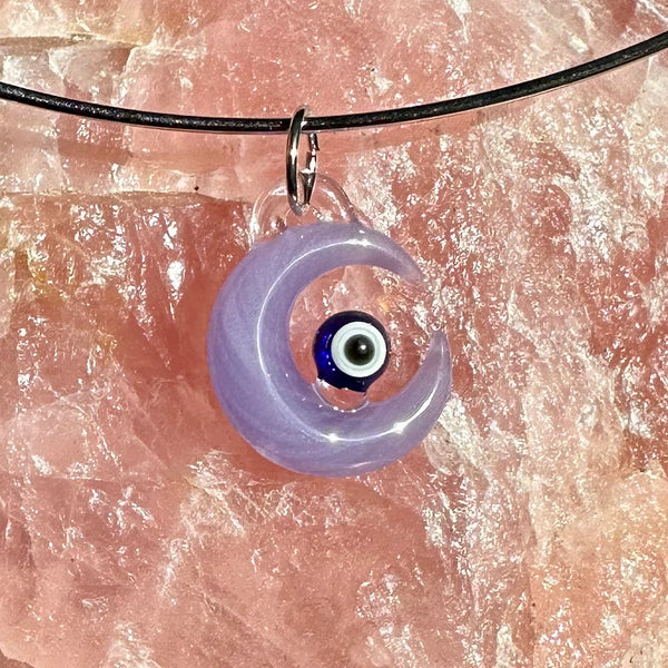 Evil Eye Protection Moon Pendant Purple Satin