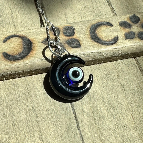 Evil Eye Moon Pendant Black Sparkle