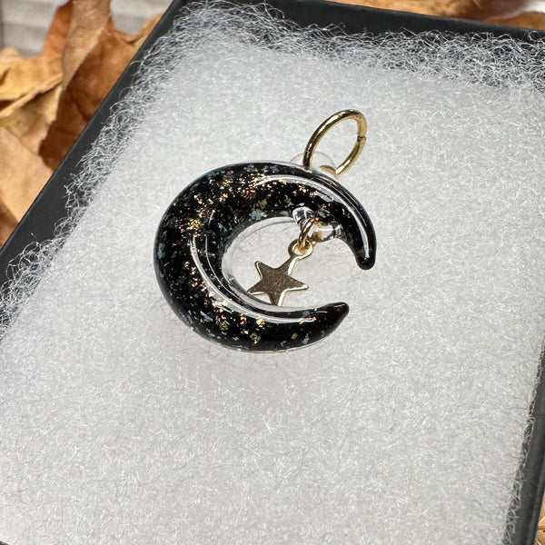 Moon Necklace with Star Charm - Black & Gold