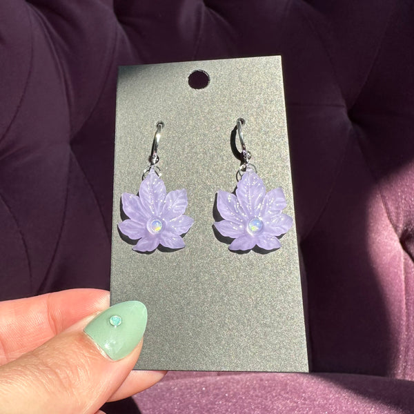 Canna Leaf Earrings Purple Satin