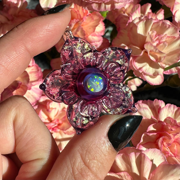 Small Sparkly Spinning Flower Pendant - Royal Jelly
