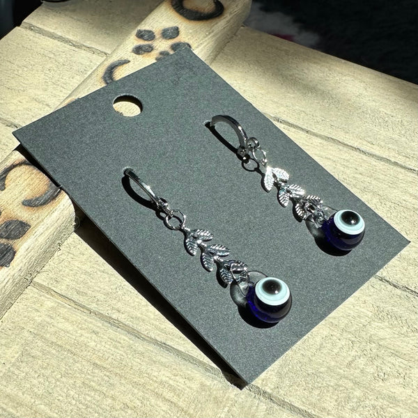 Evil Eye Earrings with Leaves Wild berry