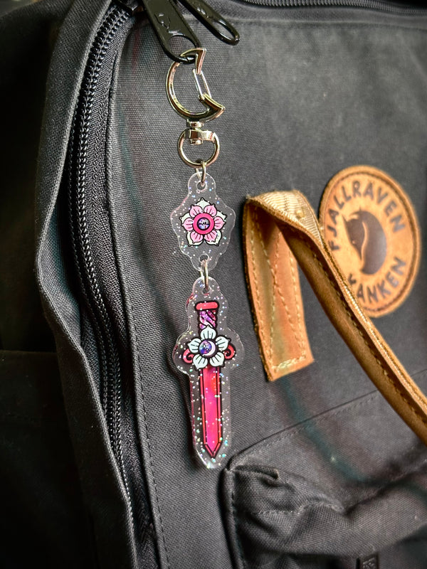 Floral Sword Glitter Keychain