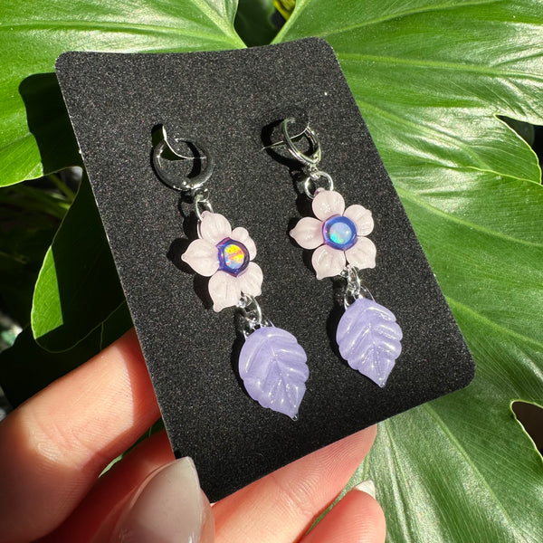 Flower and Leaf Earrings Pink & Purpler