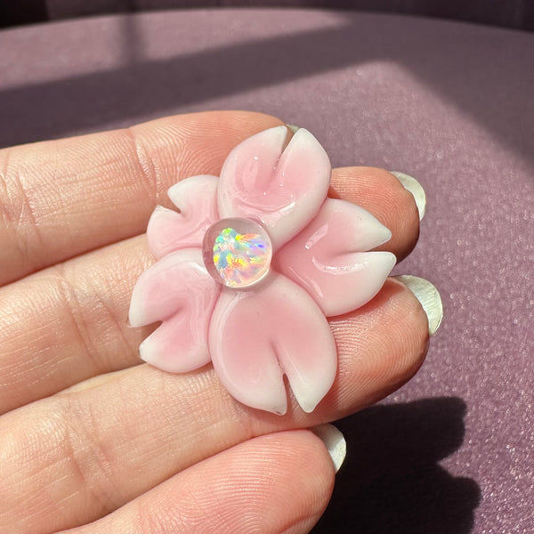 Cherry Blossom Pendant #5 Heart Opal