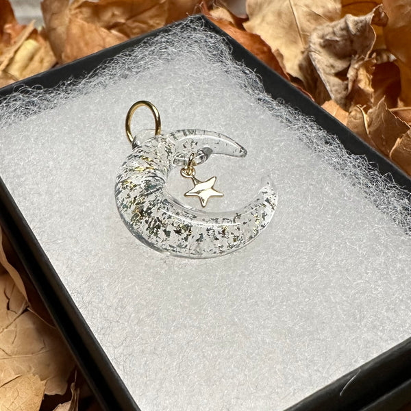 Moon Necklace with Star Charm - Clear & Gold