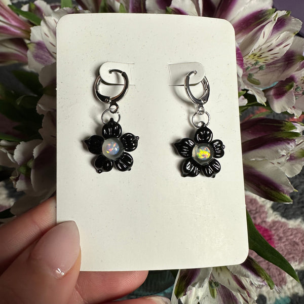 Opal Flower Earrings Black