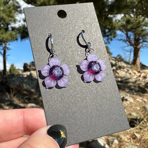 Flower Earrings with Cubic Zirconia Center Purple