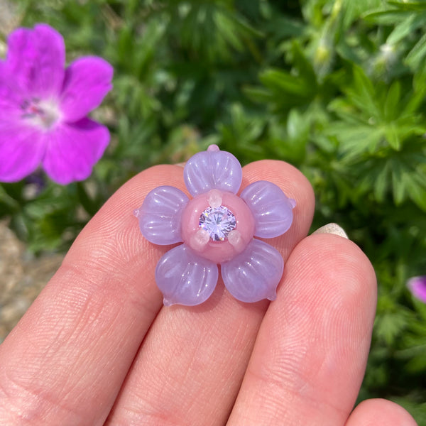 Cubic Zirconia Flower Pendant Blush and Purple Satin