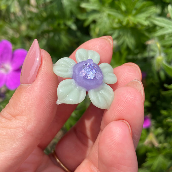 Cubic Zirconia Flower Pendant Purple Satin and Mint