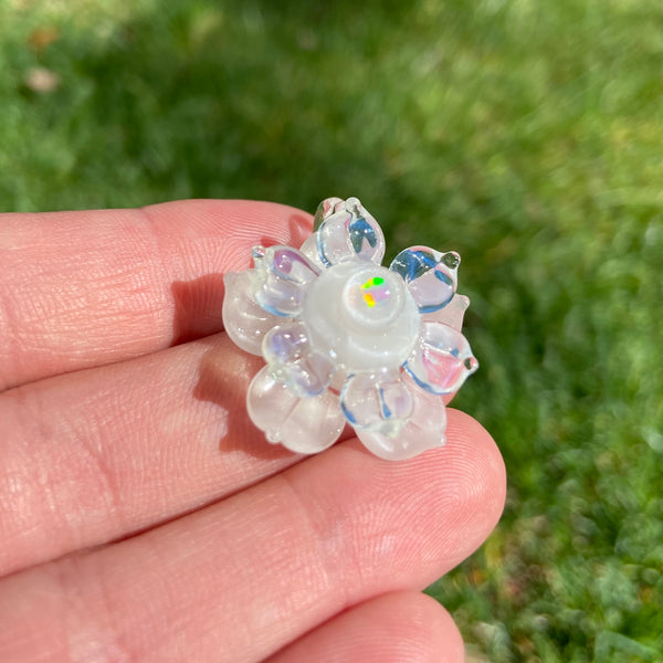 Mini Spinner Flower Pendant White Satin and Glopal (UV reactive)