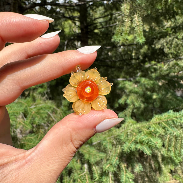 Mini Spinner Flower Pendant Orange & Yellow