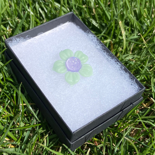 Dichro Flower Pendant Mint & Purple Satin