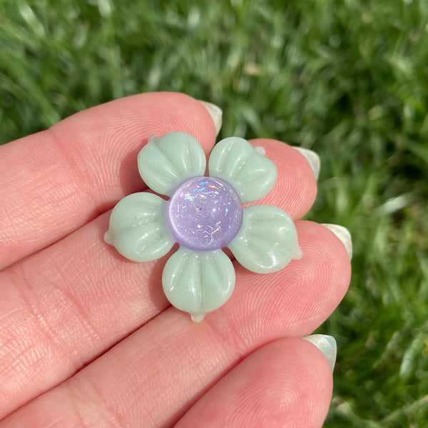 Dichro Flower Pendant Mint & Purple Satin