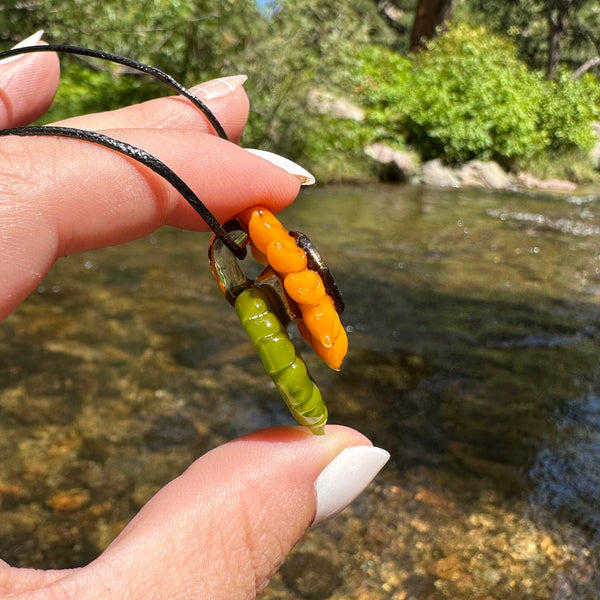 Sunflower Glass Pendant with Leaf 1