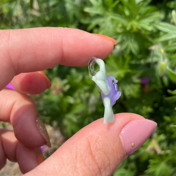 Cubic Zirconia Flower Pendant Purple Satin and Mint