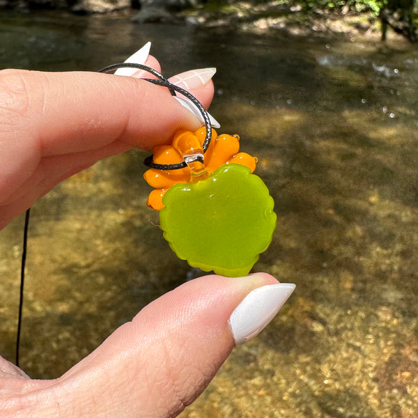 Sunflower Glass Pendant with Leaf 3