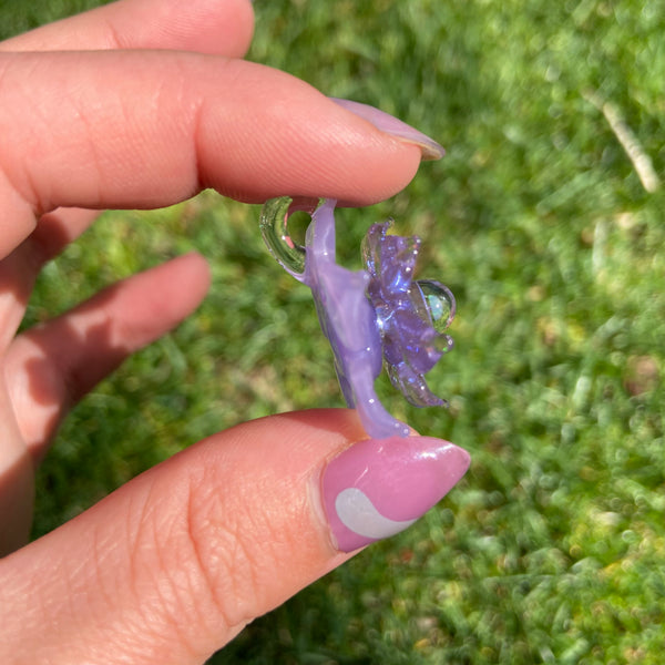 Mini Spinner Flower Pendant Purple Satin and Lavender