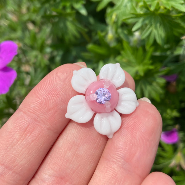 Cubic Zirconia Flower Pendant Blush and White