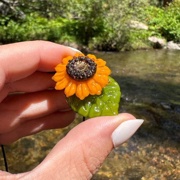 Sunflower Glass Pendant with Leaf 2