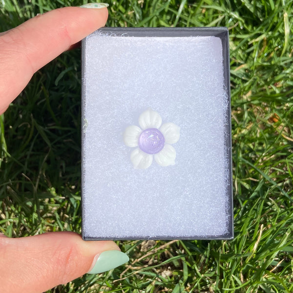 Dichro Flower Pendant White & Purple Satin