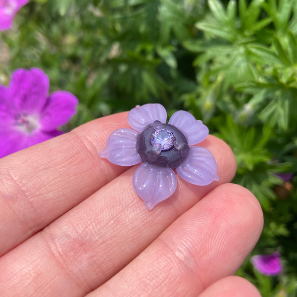 Cubic Zirconia Flower Pendant Wildberry and Purple Satin
