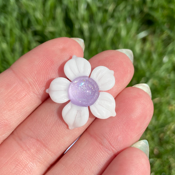 Dichro Flower Pendant White & Purple Satin
