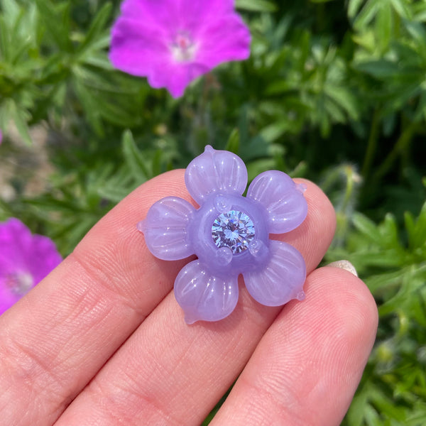 Cubic Zirconia Flower Pendant Purple Satin