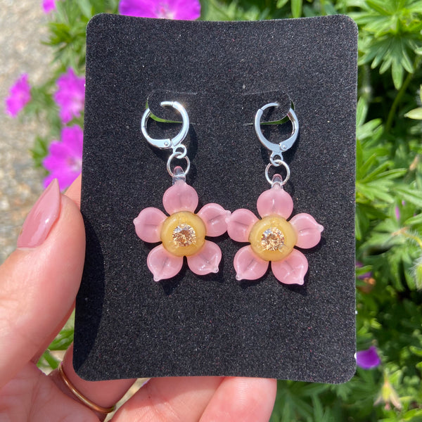 Cubic Zirconia Flower Earrings Yellow & Blush